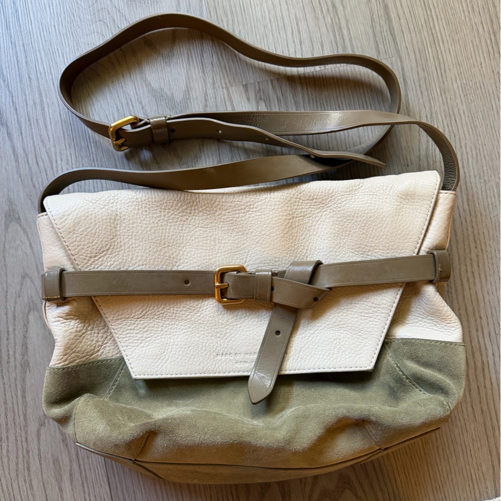 Marc by Marc Jacobs Cream, Olive and Taupe Two-Tone Leather Crossbody Bag